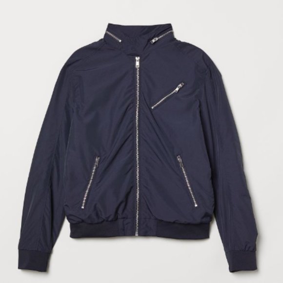 H&M | Mens Nylon-blend Navy Bomber Jacket | XL - Picture 1 of 8